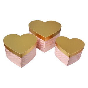Set 3 cutii depozitare carton roz auriu 27x24x15 cm, 24x21x14 cm, 21x19x12 cm