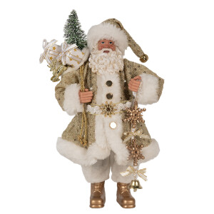 Figurina Mos Craciun textil alb auriu 17x10x27 cm