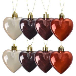 Set 6 ornamente brad Inimioare plastic multicolor 5x3x5 cm