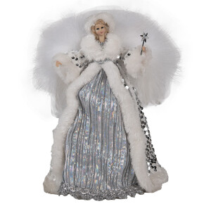 Figurina Inger textil argintiu alb 20x15x28 cm