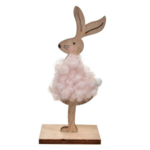 Figurina Iepuras Paste lemn maro textil roz 5x4x12 cm