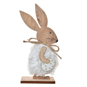 Figurina Iepuras Paste lemn maro textil alb 7x4x15 cm
