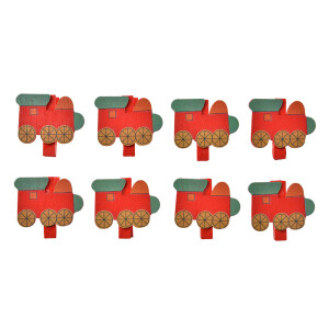 Set 12 ornamente Trenulet lemn cu clema 4x1x3 cm