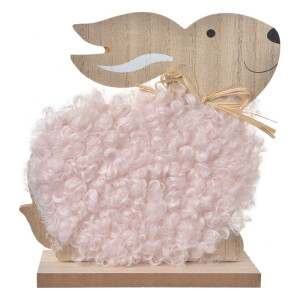 Figurina Iepuras Paste lemn maro textil roz 14x5x17 cm
