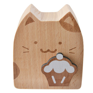 Cutie muzicala lemn alb maro Pisicuta 7x4x8 cm