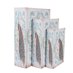 Set 3 cutii tip carte lemn multicolor 27x22x7 cm, 22x17x6 cm, 17x12x4 cm