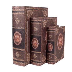 Set 3 cutii tip carte lemn maro 27x22x7 cm, 22x17x6 cm, 17x12x4 cm