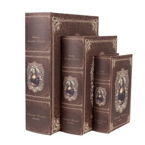 Set 3 cutii tip carte lemn maro 27x22x7 cm, 22x17x6 cm, 17x12x4 cm