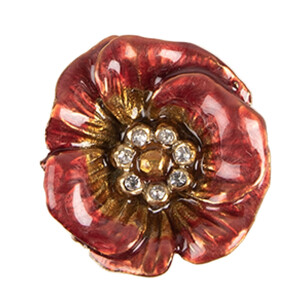 Set 2 butoni mobilier auriu rosu Flower 4x3 cm