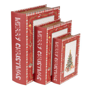 Set 3 cutii tip Carte Craciun lemn multicolor (3) 27x22x7 / 22x17x6 / 17x12x4 cm