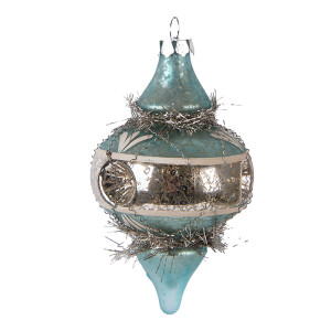 Ornament brad Craciun sticla argintie albastra Ø 7x13 cm