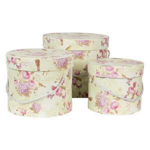 Set 3 cutii depozitare carton Roses Ø 23x20 cm, Ø 20x17 cm, Ø 17x14 cm