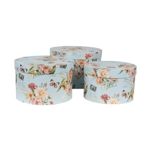 Set 3 cutii depozitare carton multicolor Flowers Ø 24x16 cm, Ø 22x15 cm, Ø 21x13 cm