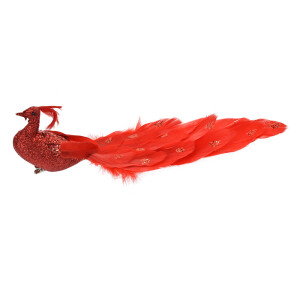 Ornament brad Craciun Paun rosu 30x9x9 cm