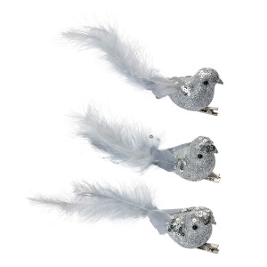 Set 3 ornamente brad Craciun pasari argintii 12x3x4 cm