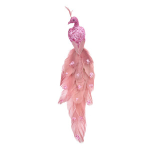Ornament brad Craciun Paun roz 30x7x10 cm