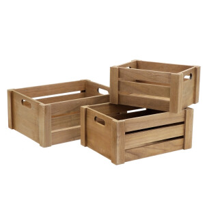 Set 3 cutii depozitare lemn maro 26 x 18 x 13 cm, 31 x 23 x 14 cm, 36 x 28 x 15 cm