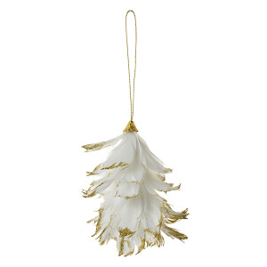 Ornament brad pene albe sclipici auriu 11x7x14 cm