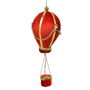 Decoratiune Craciun Balon Zburator textil auriu rosu Ø 8x20 cm