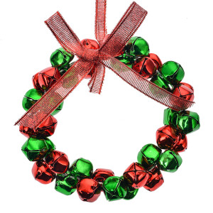 Set 2 ornamente brad textil metal rosu verde Ø 11x2 cm