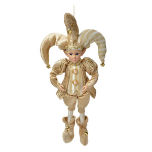 Figurina Elf textil auriu bej 14x10x38 cm