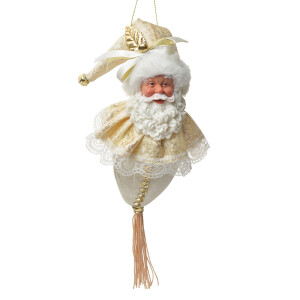 Figurina Mos Craciun textil auriu alb 8x8x35 cm