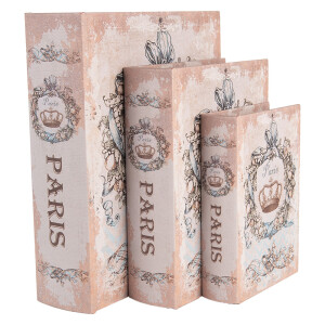 Set 3 cutii tip Carte Paris lemn multicolor 27x22x7 cm, 22x17x6 cm, 17x12x4 cm