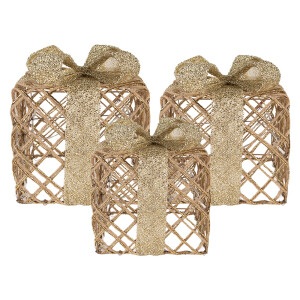 Set 3 decoratiuni Craciun metal auriu cu leduri (3) 25x25x30 / 20x20x24 / 15x15x17 cm