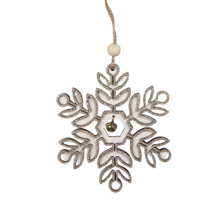 Ornament brad Craciun Fulg de Nea alb argintiu11x1x11 cm