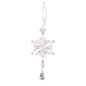 Ornament brad Craciun plastic transparent Fulg de Nea 7x2x15 cm