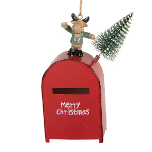 Ornament brad Craciun Cutie Postala metal multicolor 6x3x14 cm