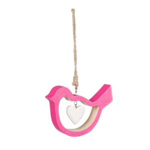 Set 12 Pasari decorative lemn roz alb 10,5x7,5x2h