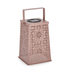 Felinar incarcare solara metal roz 14x14x20h