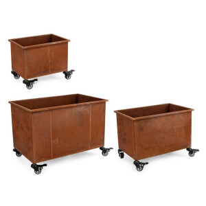 Set 3 suporturi ghivece flori otel maro Haik 32x22x27h; 42x27x32h; 52x32x37h