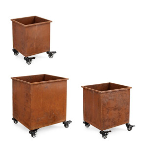 Set 3 suporturi ghivece flori otel maro Haik 25x25x32h; 30x30x37h; 35x35x42h