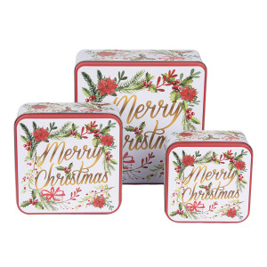 Set cutii Craciun metal multicolor 20x20x8 cm, 15x15x7 cm, 12x12x6 cm