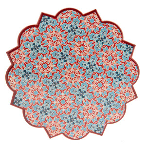 Set 5 suporturi vase fierbinti ceramica rosie albastra 20x1 cm