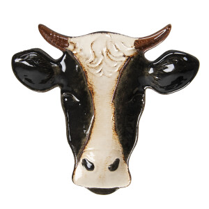 Tava decorativa Vacuta ceramica neagra bej 23x21x2 cm