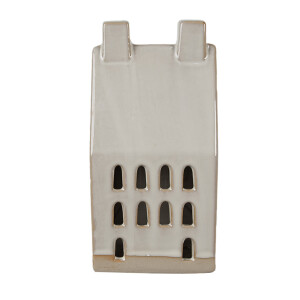Casuta decorativa portelan bej cu led 9x8x18 cm