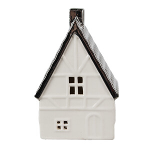 Casuta decorativa portelan bej argintiu 8x7x12 cm