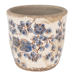 Set 2 ghivece flori ceramica bej albastra 11x10 cm