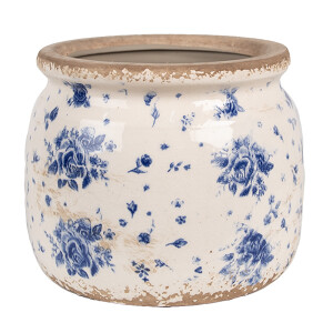 Ghiveci flori ceramica bej albastru 16x13 cm