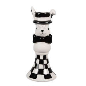 Set 2 sfesnice lumanari ceramica alba neagra Iepuras 7x17 cm