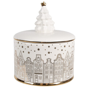 Cutie decorativa Craciun ceramica alba aurie 15x19 cm