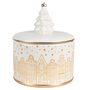 Borcan Craciun ceramica alba aurie 15x19 cm