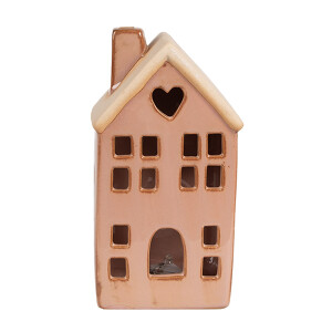 Casuta decorativa cu led portelan maro 8x6x15 cm