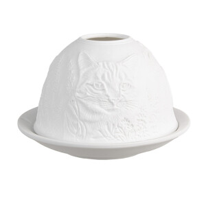 Candela portelan alb Pisica 12x8 cm