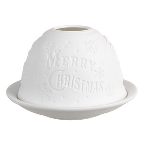 Candela portelan alb Merry Christmas 12x8 cm
