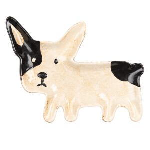 Platou Catelus ceramica bej neagra 23x18x3 cm