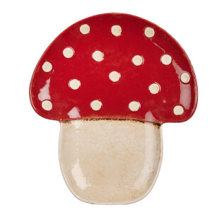Platou Ciupercuta ceramica bej rosie 23x26x3 cm